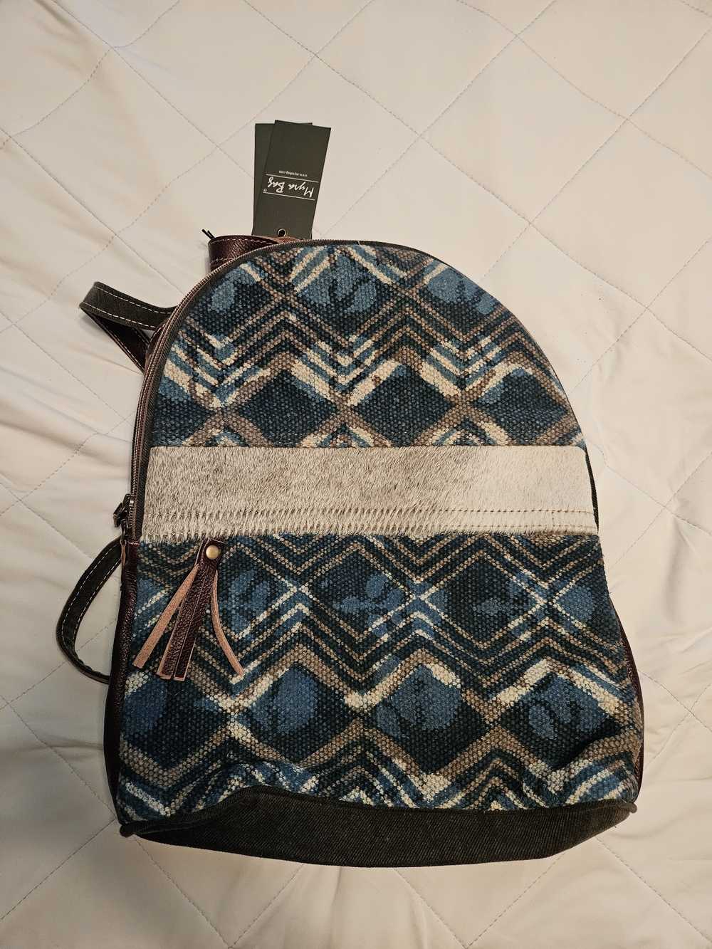 Women's Blue Patterned Canvas Backpack - Myra Bag